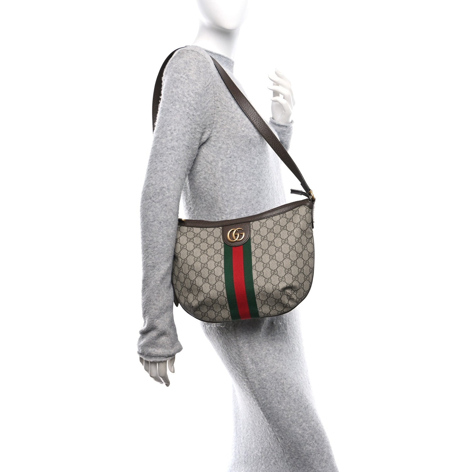 Gucci GG Supreme Monogram Web Small Ophidia Half Moon Hobo Brown 2 of 11