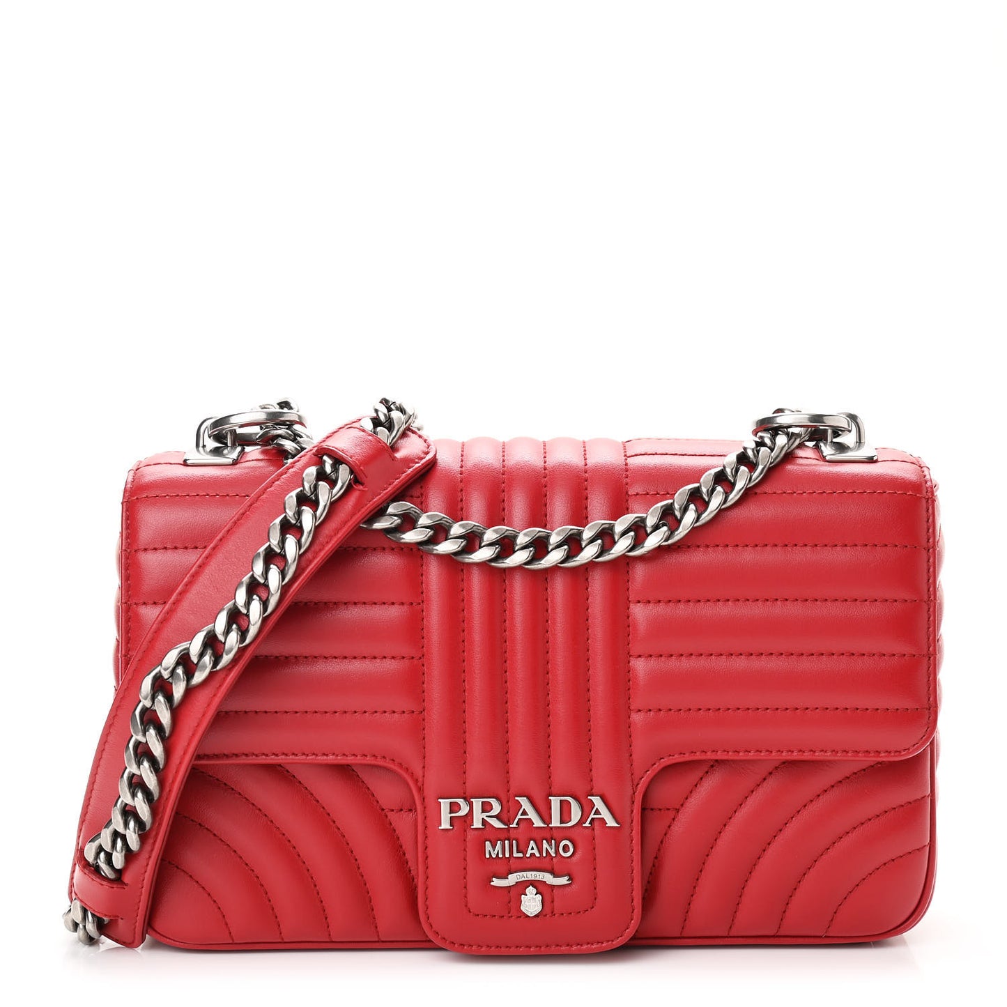 Soft Calfskin Impunture Diagramme Medium Chain Flap Shoulder Bag Fuoco