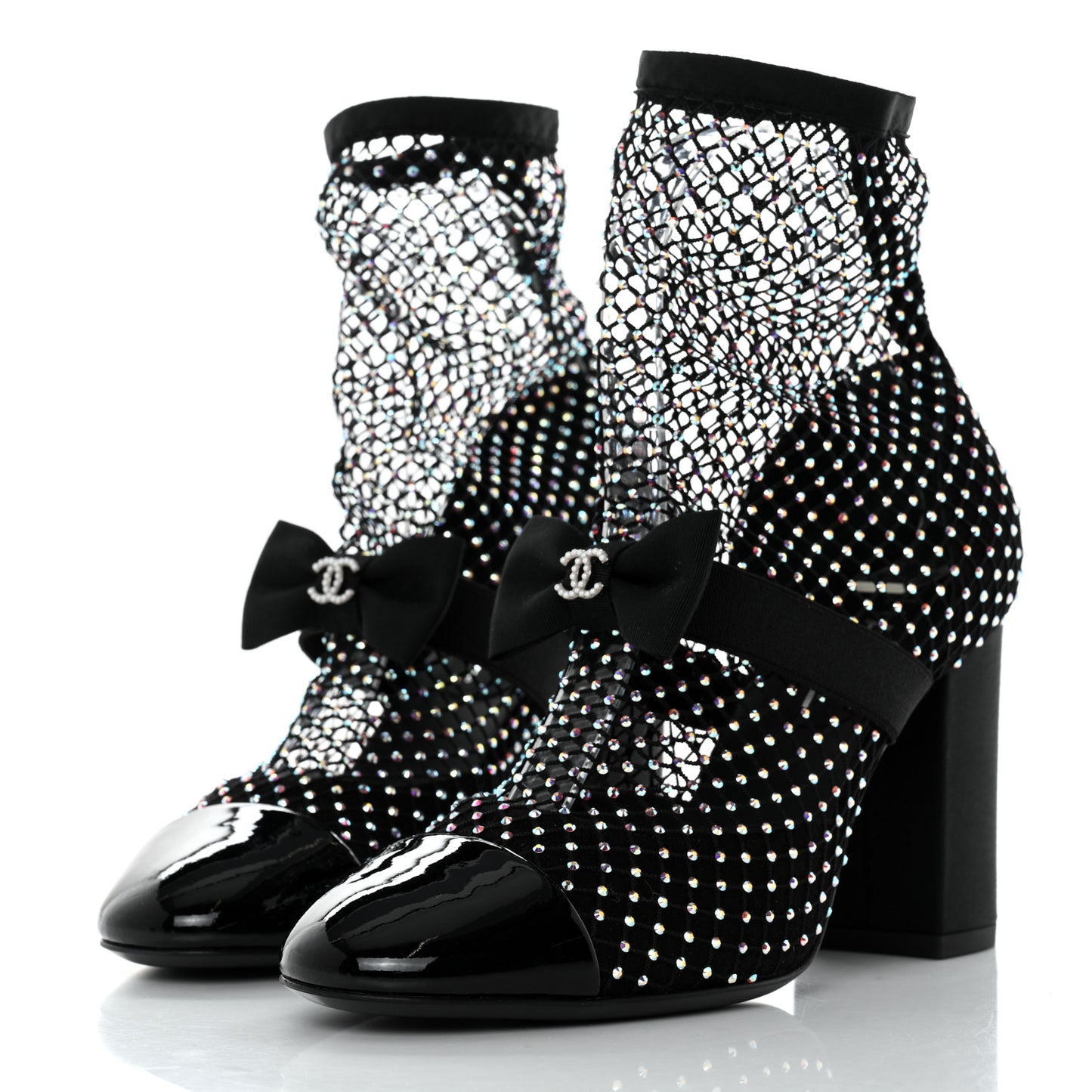 Resille Strass Kid Suede Patent Mary Jane Short Boots 36.5 Black