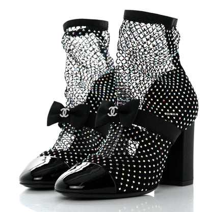 Chanel Resille Strass Kid Suede Patent Mary Jane Short Boots 36.5 Black 3 of 9