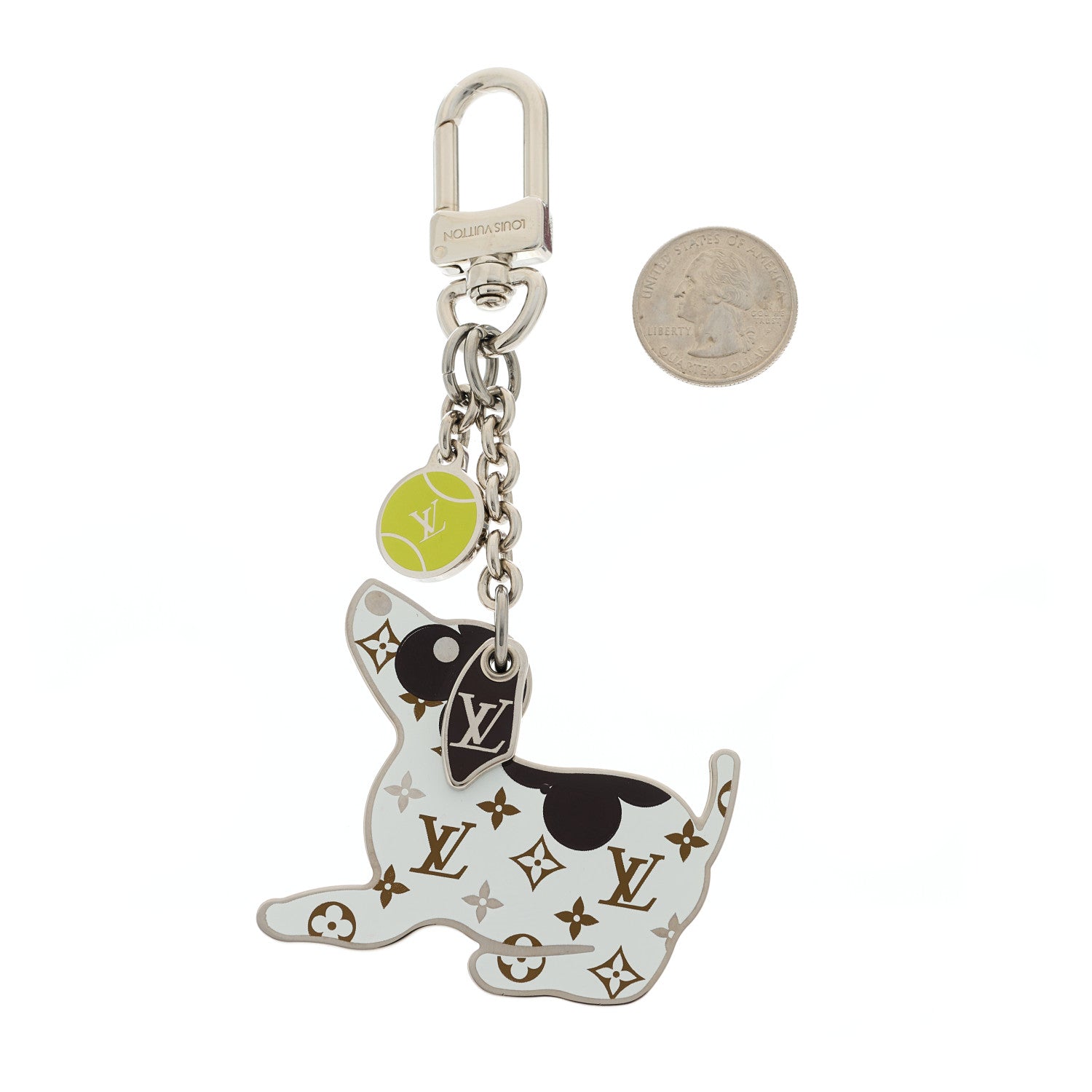 Louis Vuitton Metal Monogram Dog Bag Charm Key Holder Silver