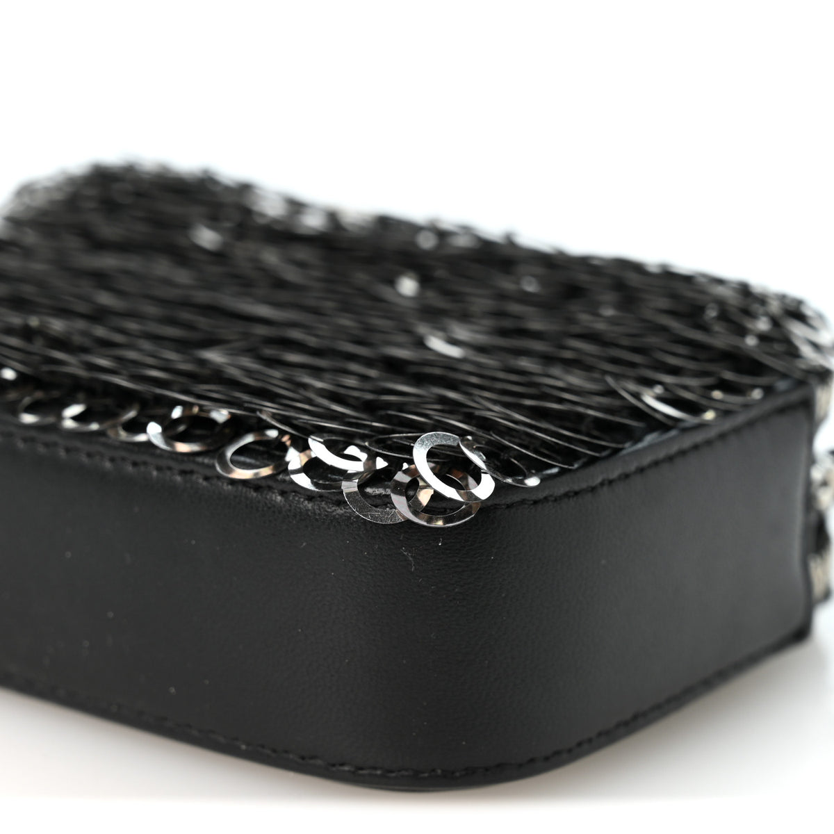 Sequin Lambskin Summer Night Clutch With Chain  Black Silver