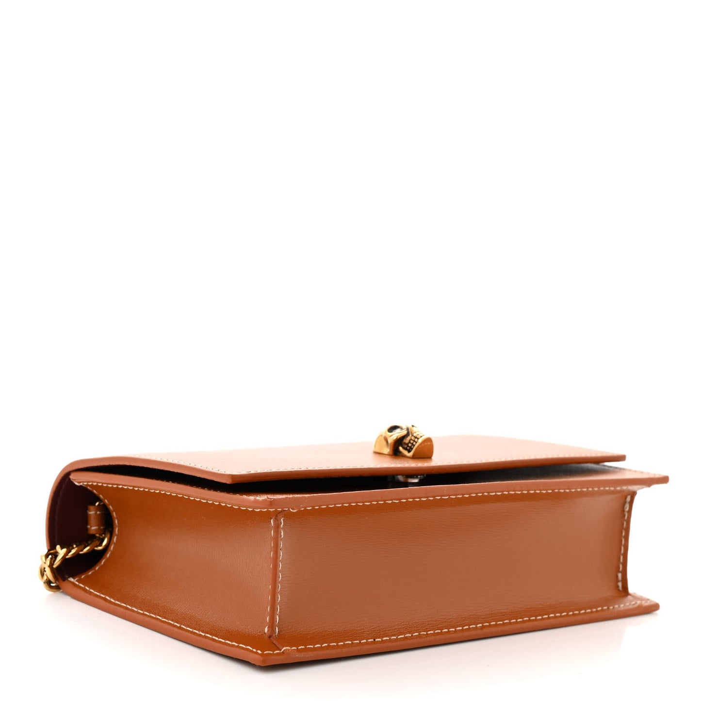 Calfskin Mini Skull Chain Crossbody Bag Caramel Tan