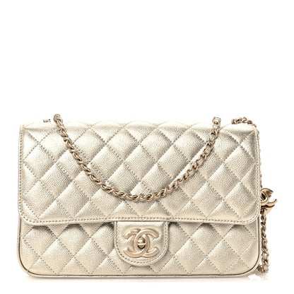 Chanel Metallic Caviar Quilted Medium CC Slide Flap Light Gold 1 of 11