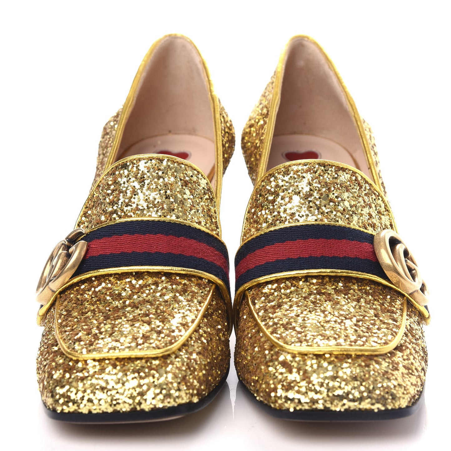 Glitter Nappa Web Peyton 75mm Loafer Pumps 37 Oro Vecchio