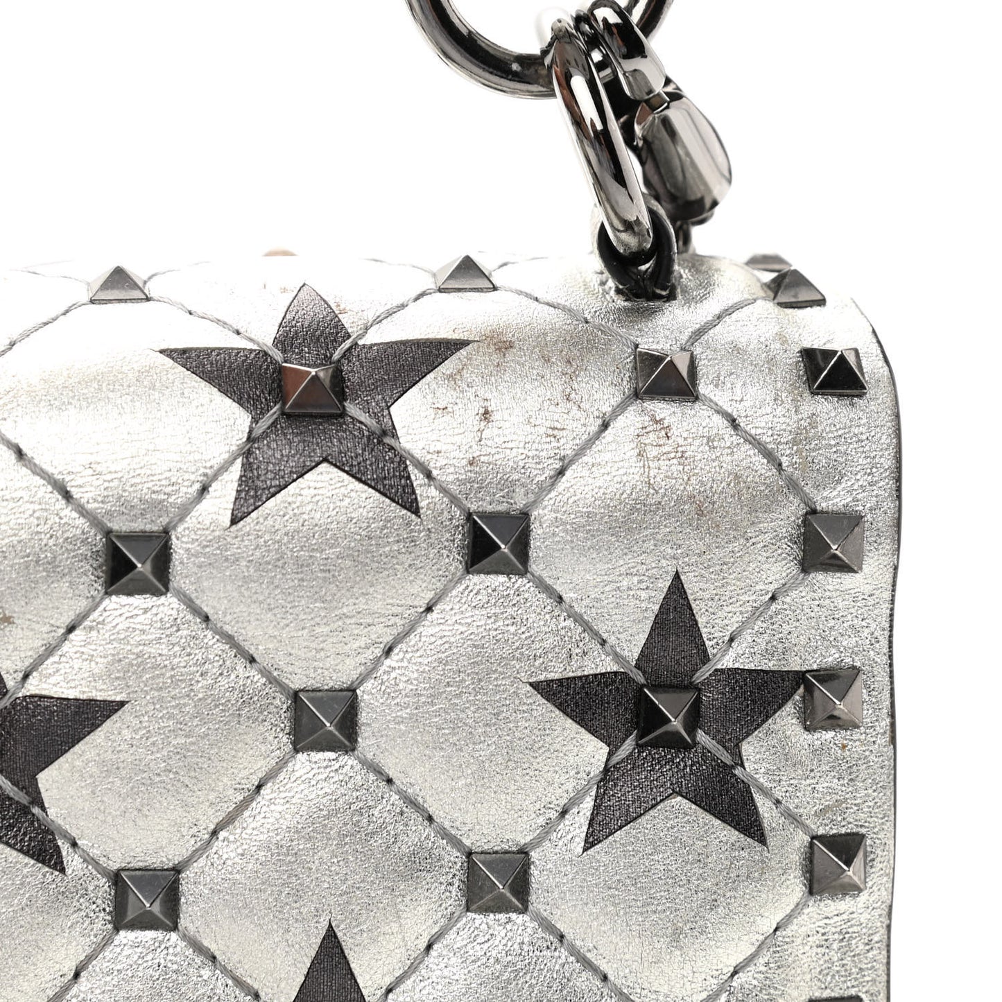 Metallic Lambskin Medium Star Rockstud Spike Shoulder Bag Silver