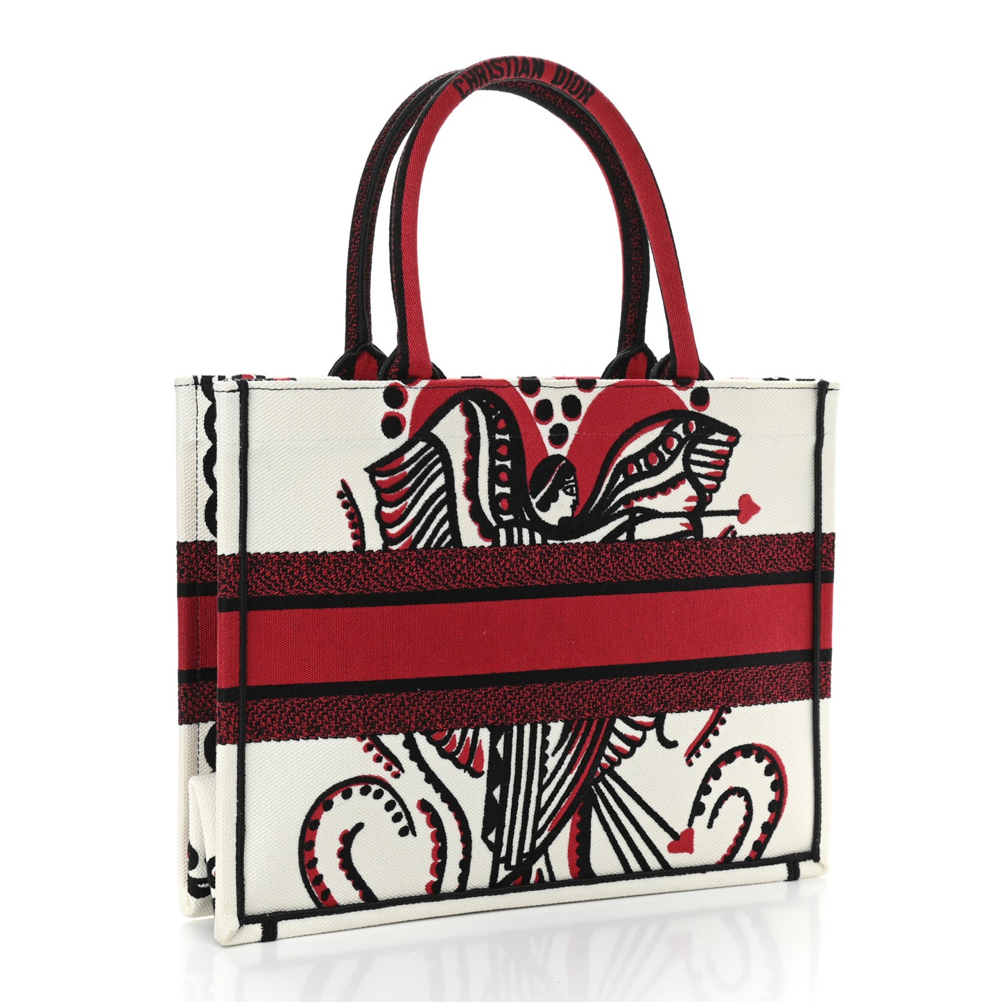 Canvas Embroidered Medium Cupidon Book Tote Latte Multicolor