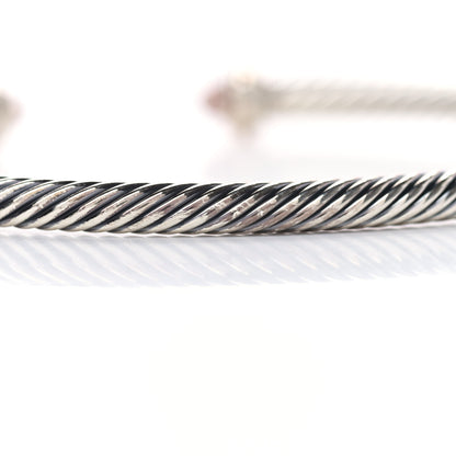 David Yurman Sterling Silver 18K Rose Gold Morganite 4mm Cable Classics Bracelet 5 of 7