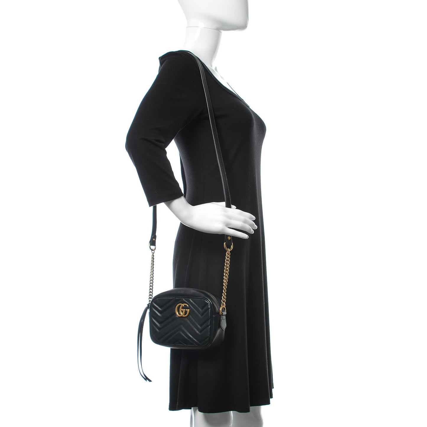 Calfskin Matelasse Mini GG Marmont Chain Shoulder Bag Black