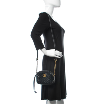 Gucci Calfskin Matelasse Mini GG Marmont Chain Shoulder Bag Black 2 of 9