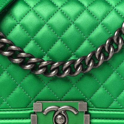 Chanel Metallic Calfskin Quilted Medium Boy Flap Green 8 of 10