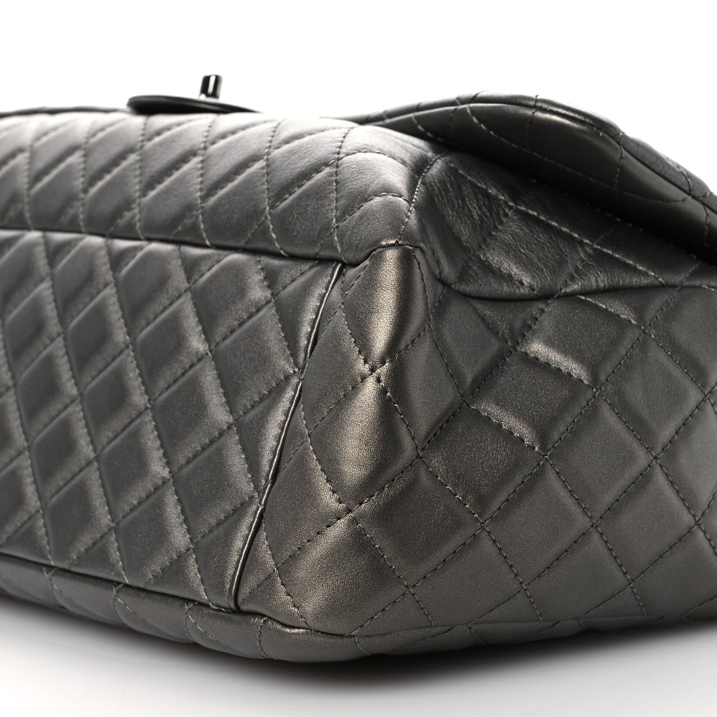 Metallic Lambskin Quilted XXL Travel Flap Bag  Dark Grey
