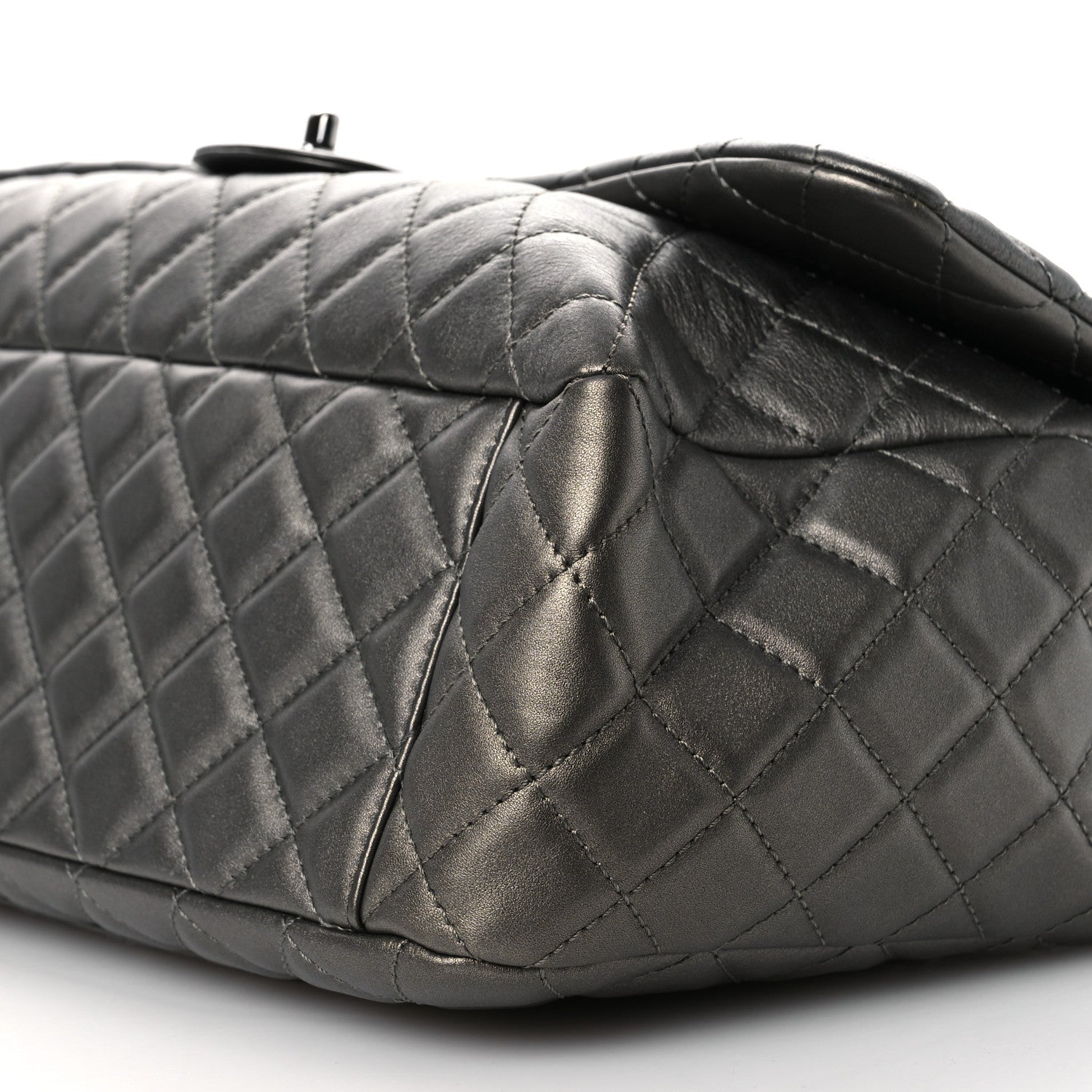 Chanel Metallic Lambskin Quilted XXL Travel Flap Bag  Dark Grey 10 of 12