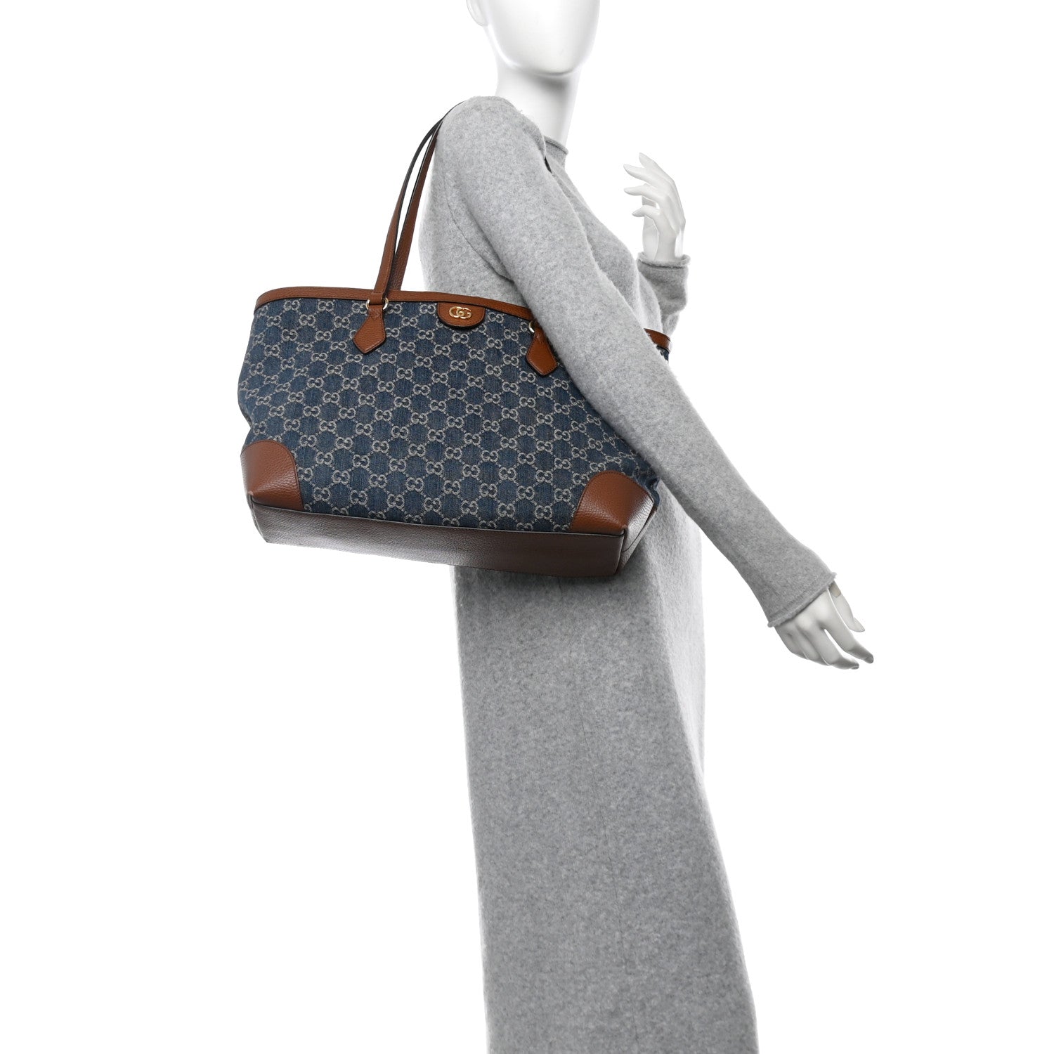 Gucci New Denim GG Monogram Medium Ophidia Shopping Tote Blue Tea Cuir 2 of 13