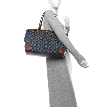 Gucci New Denim GG Monogram Medium Ophidia Shopping Tote Blue Tea Cuir 2 of 13