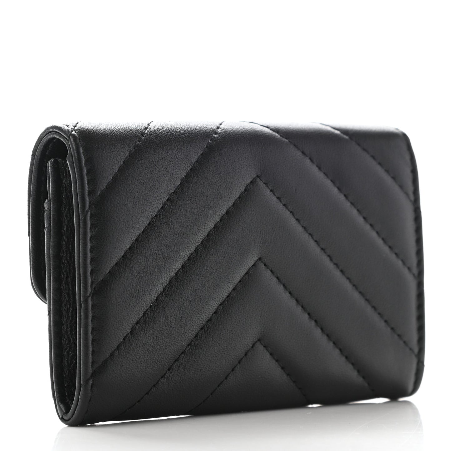 Lambskin Chevron Quilted Flap Card Holder Black