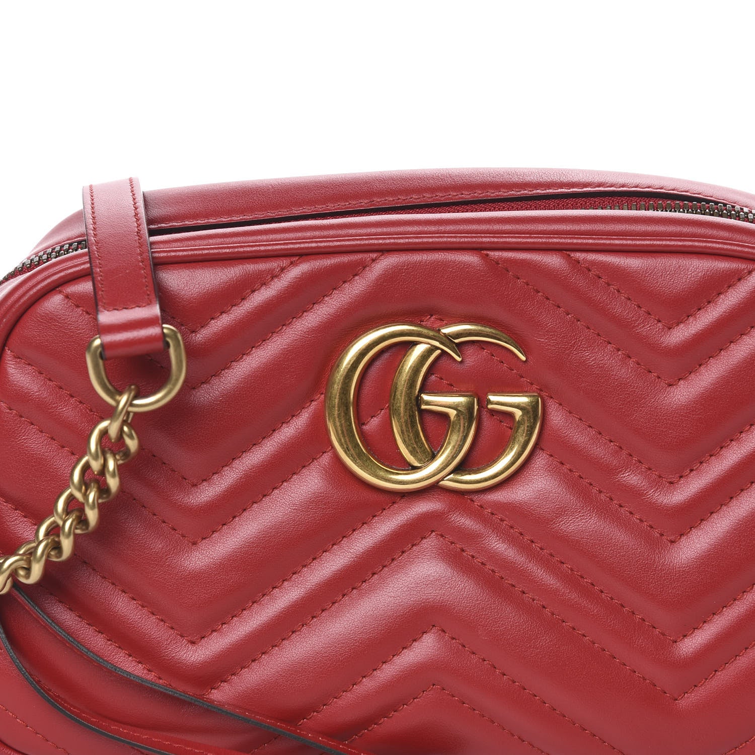 Gucci Calfskin Matelasse Small GG Marmont Chain Shoulder Bag Hibiscus Red 9 of 10