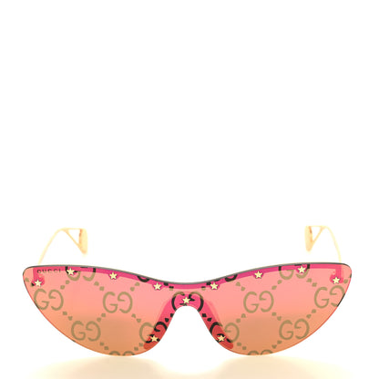 Gucci Metal Rimless Star Studded Monogram 90mm Cat Eye GG0666S Sunglasses Mirror Purple 2 of 7