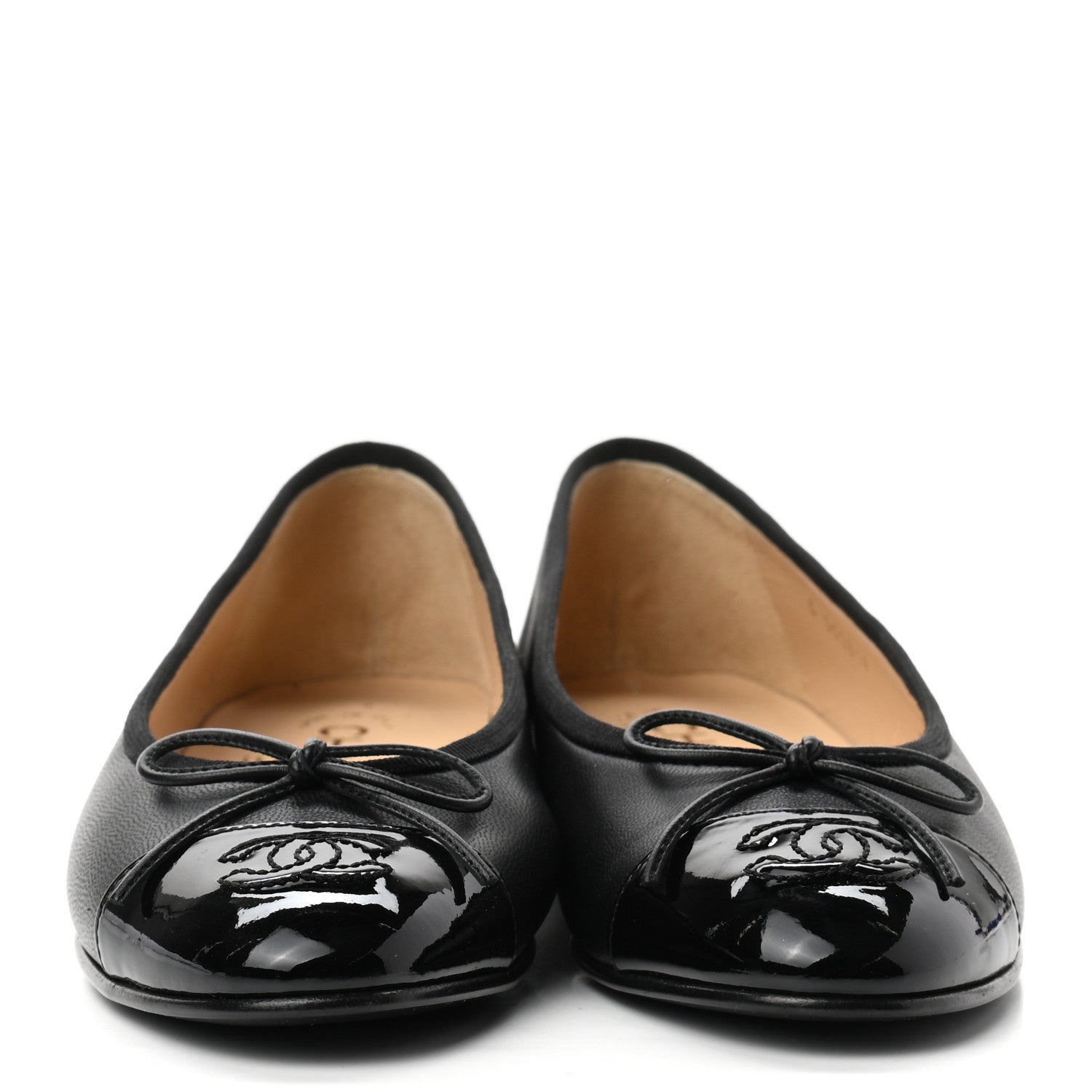 Chanel Lambskin Patent Cap Toe Ballerina Flats 36.5 Black 2 of 8
