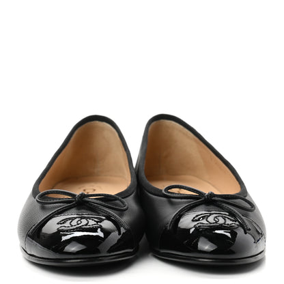 Chanel Lambskin Patent Cap Toe Ballerina Flats 36.5 Black 2 of 8