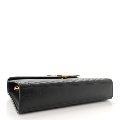 Saint Laurent Grain De Poudre Matelasse Chevron Large Monogram Satchel Black 4 of 10