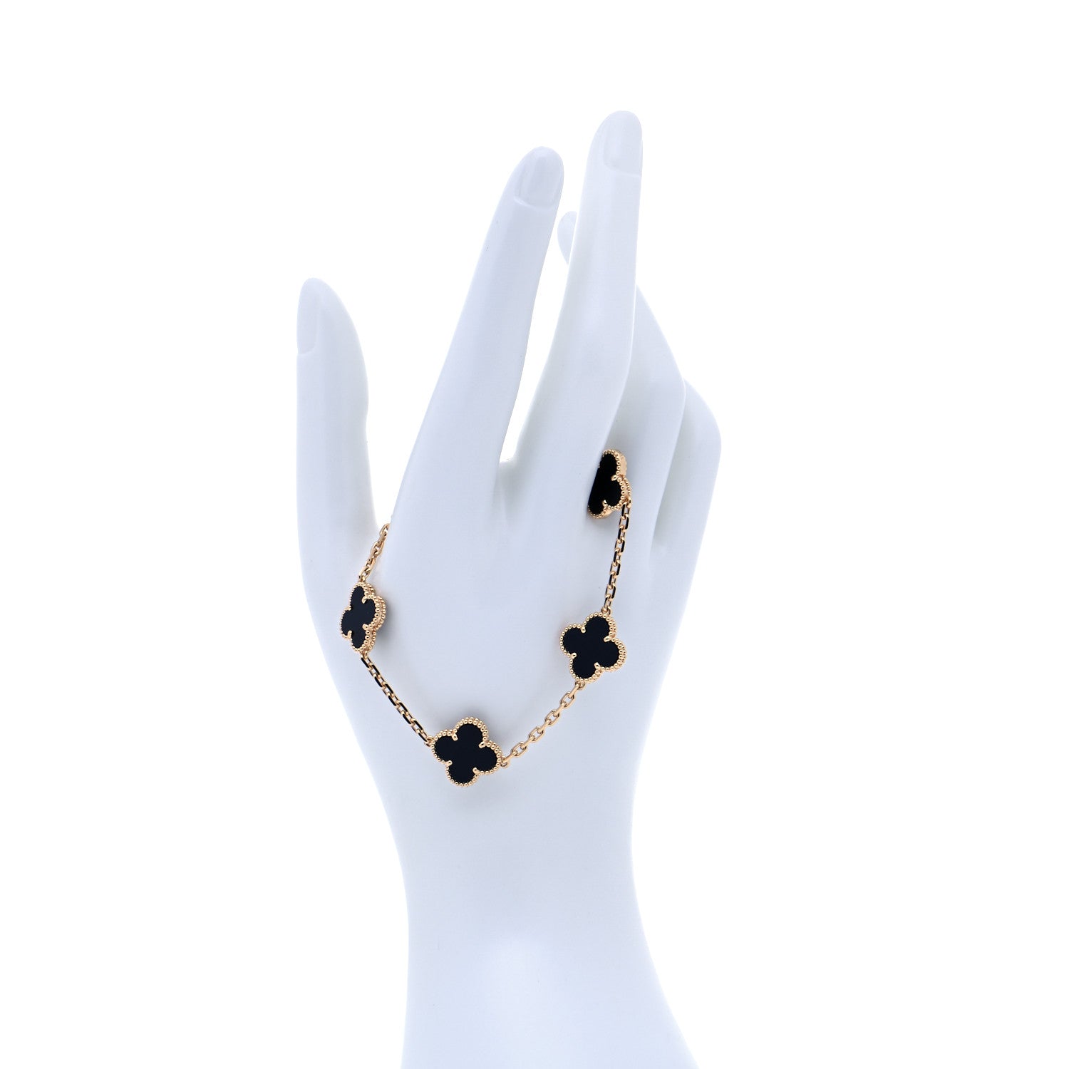 Van Cleef & Arpels 18K Yellow Gold Black Onyx 5 Motifs Vintage Alhambra Bracelet 2 of 9