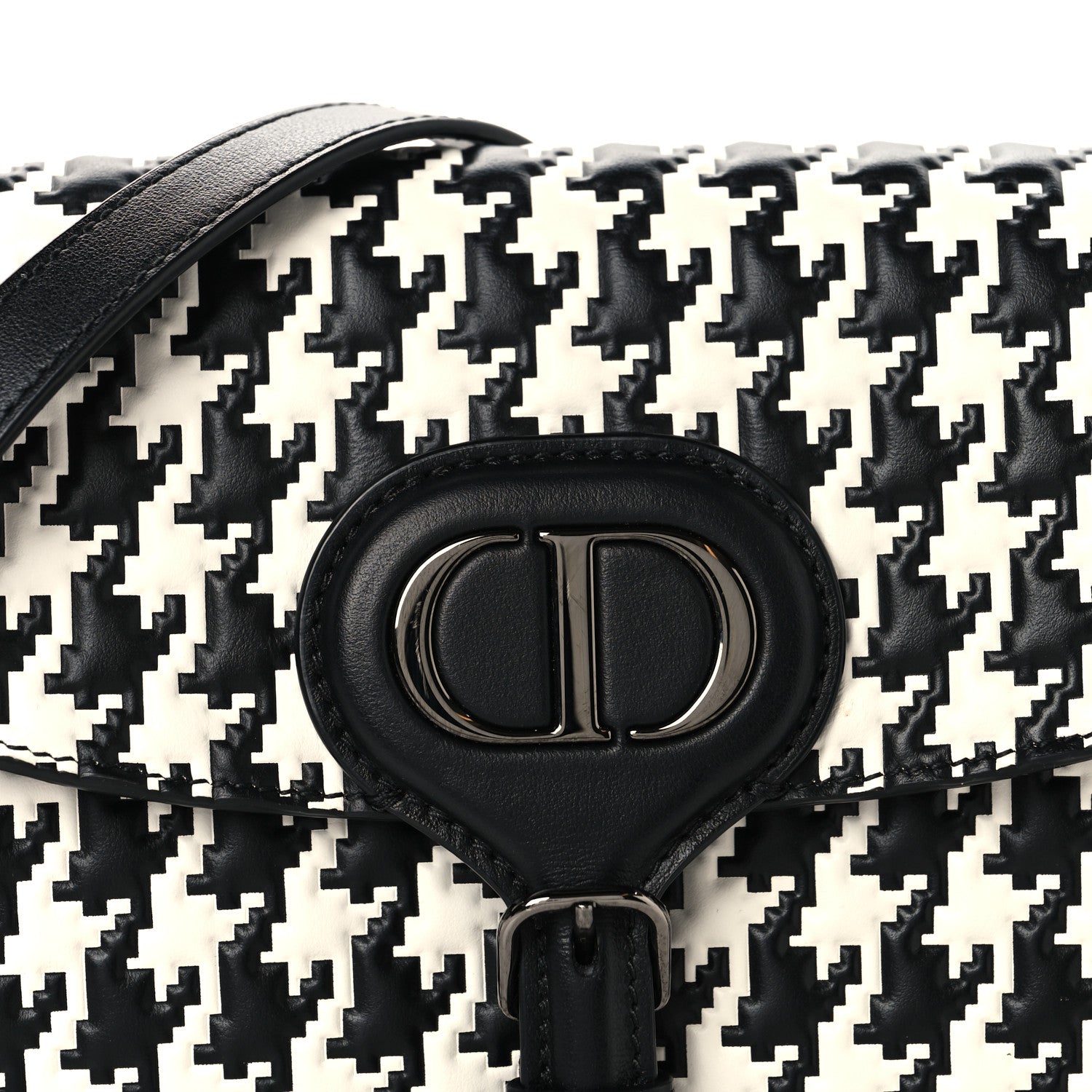 Christian Dior Box Calfskin Houndstooth Quilted East West Bobby Bag Black White 6 of 8