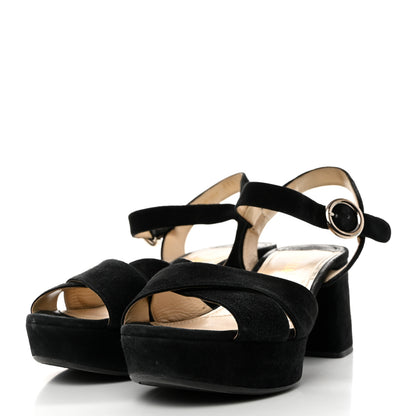 Prada Suede Crisscross Platform 20/65mm Sandals 37.5 Black 3 of 10