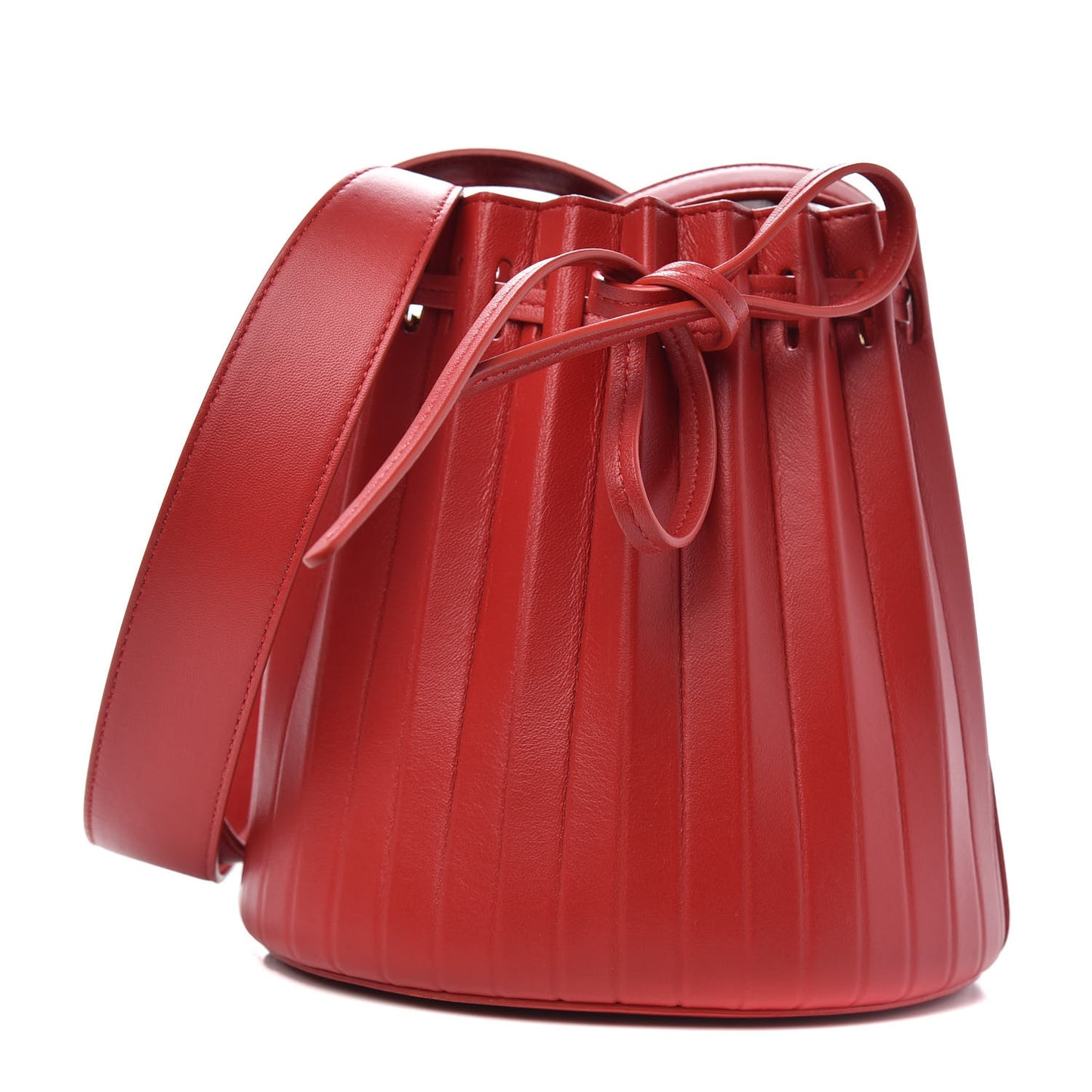 Vegetable Tanned Calfskin Pleated Mini Bucket Bag Fiesta Flamma