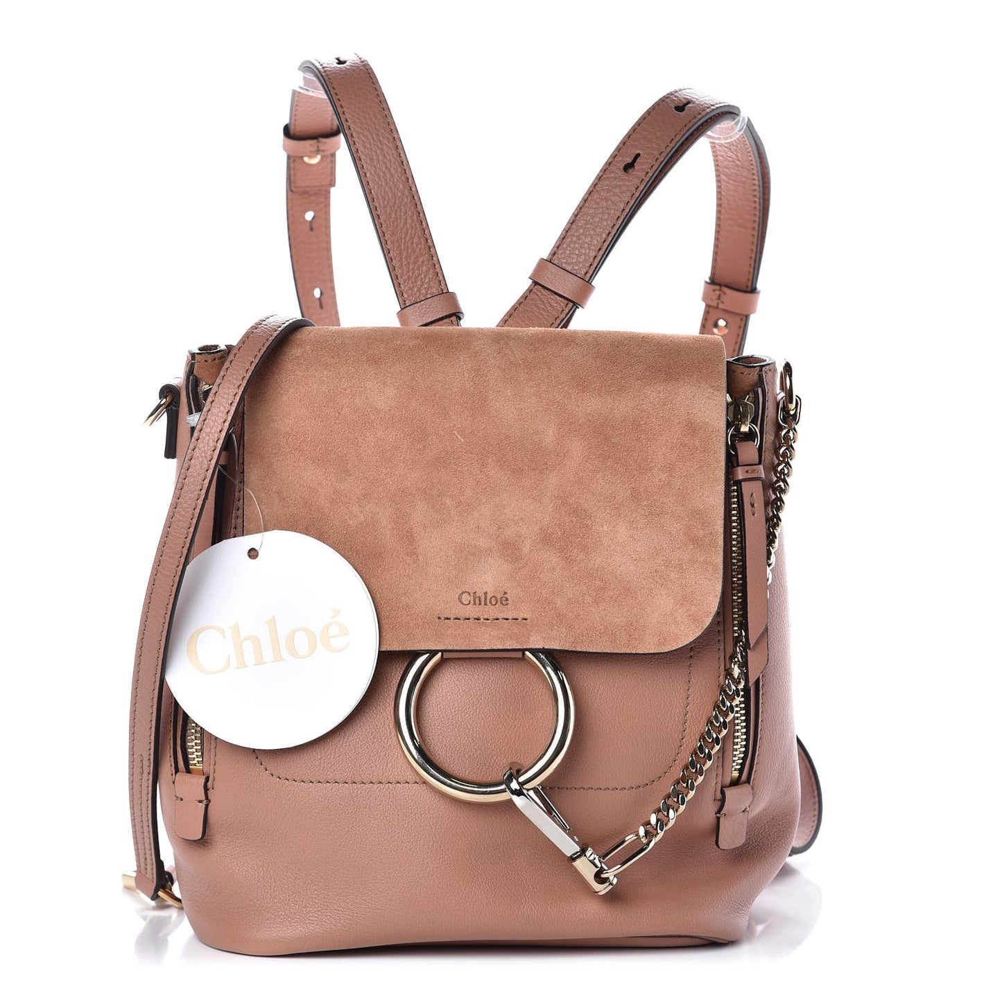 Suede Calfskin Small Faye Backpack Nougat