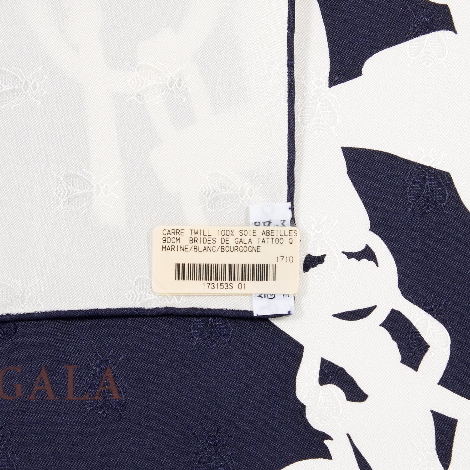 Hermes Silk Brides De Gala Quadri Tattoo Scarf 90 Marine White Bourgogne 3 of 3