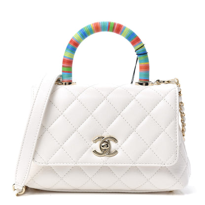 Chanel Goatskin Quilted Extra Mini Rainbow Coco Handle Flap White 1 of 10