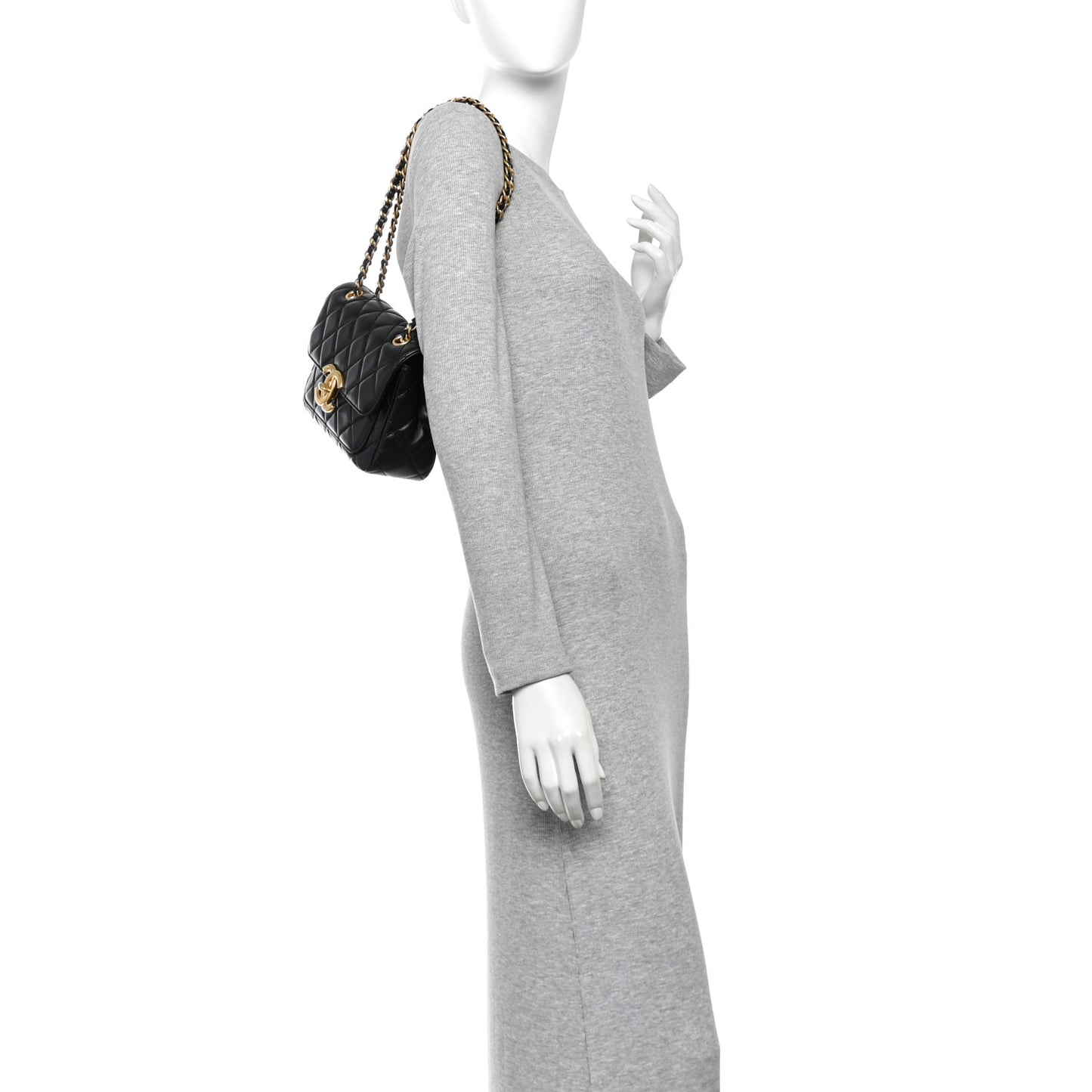Shiny Lambskin Quilted Small Maxi CC Flap Black