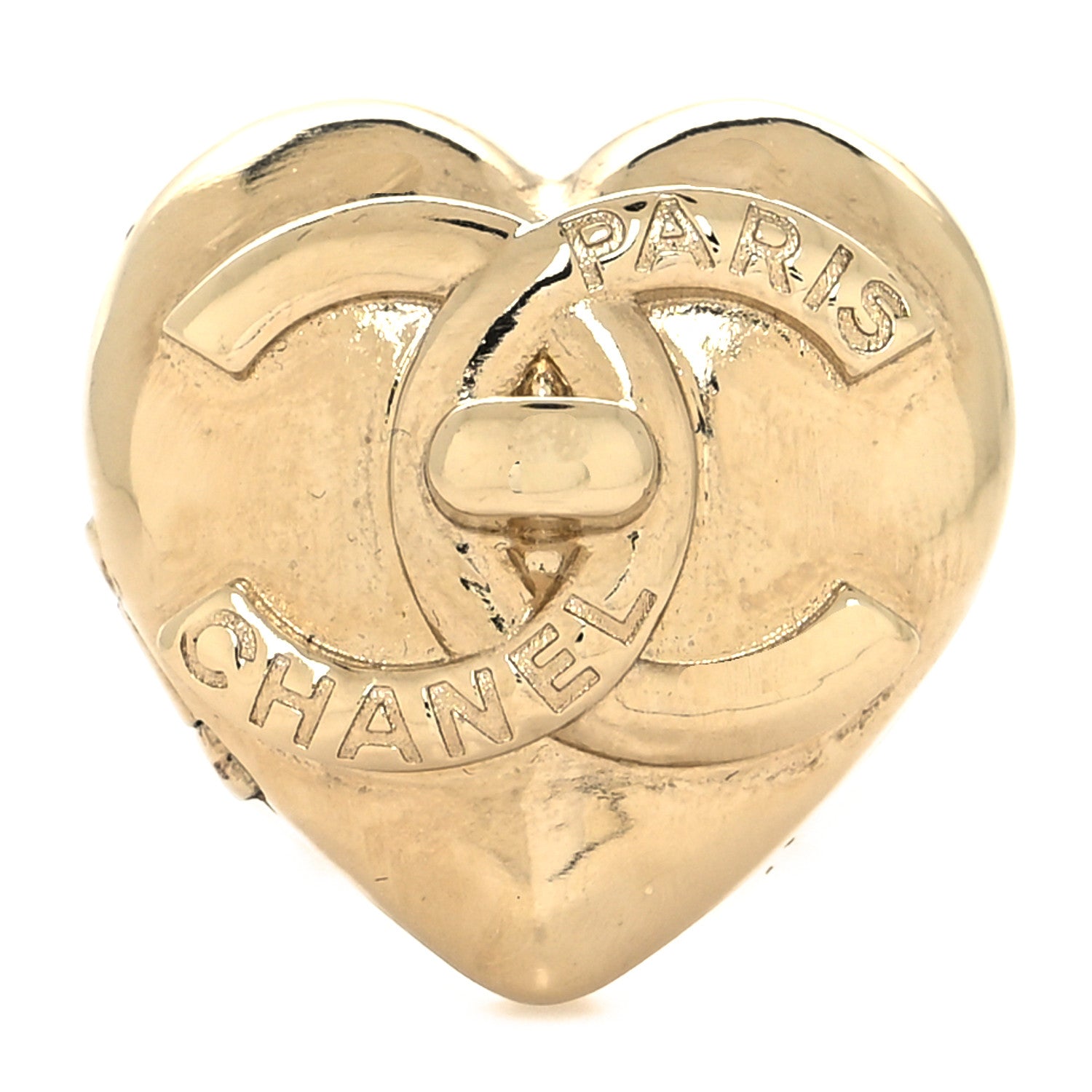 Chanel Metal CC Open Heart Paris Ring 50 Gold 1 of 5