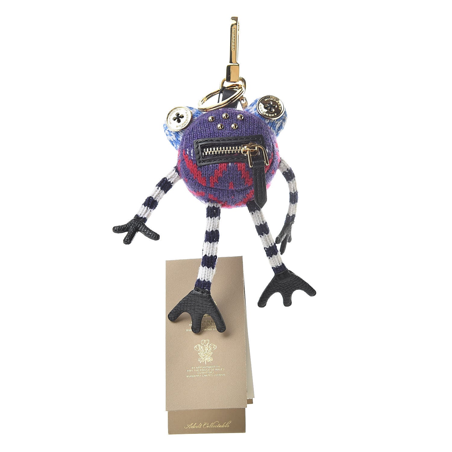 Burberry Calfskin Wool Studded Doris The Frog Bag Charm Navy Multicolor 1 of 3
