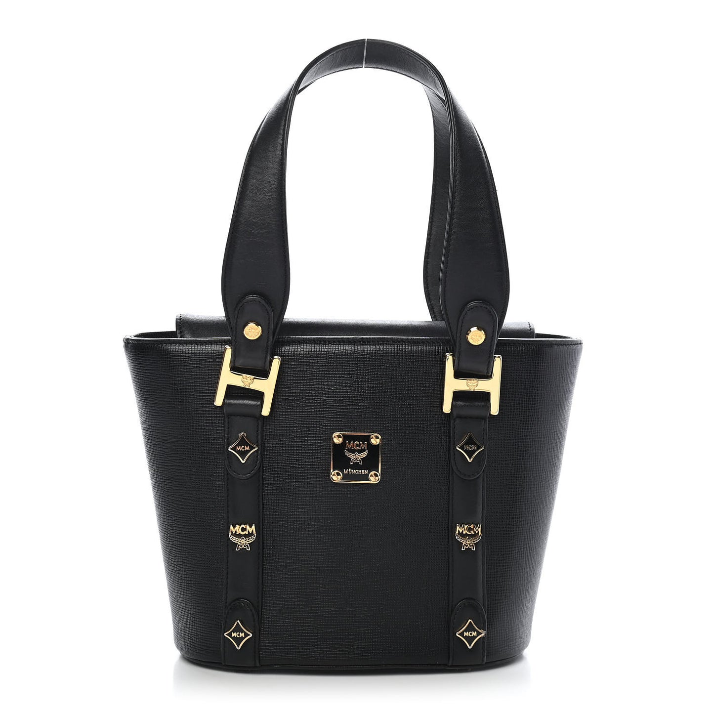 Saffiano Studded Shopping Tote Black