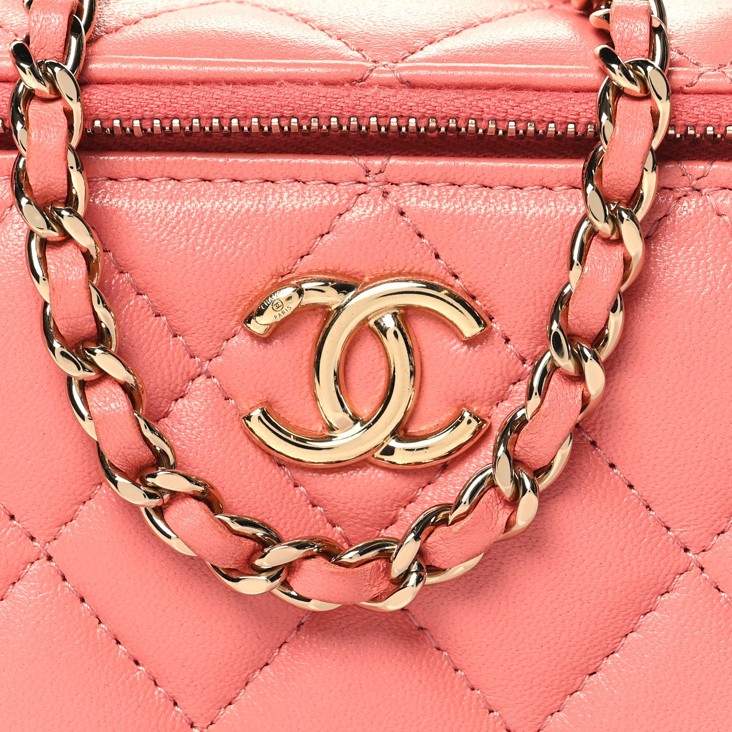 Chanel Lambskin Quilted Small Charming Top Handle Vanity Case With Chain Pink 9 of 12