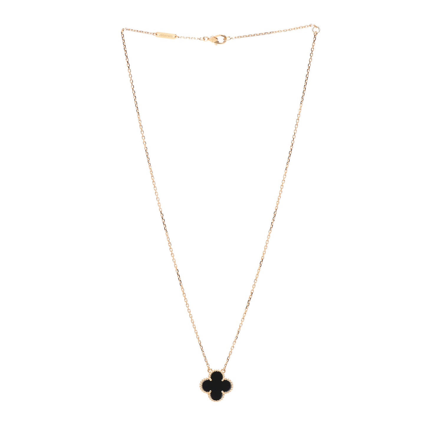 18K Yellow Gold Black Onyx Vintage Alhambra Pendant Necklace