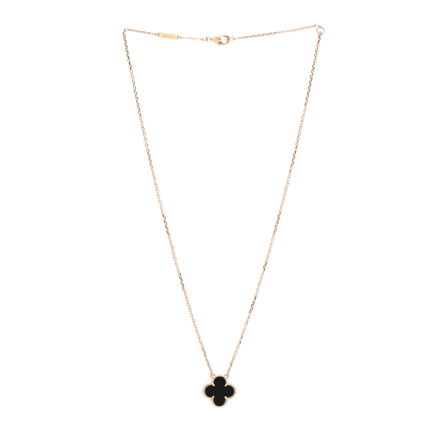Van Cleef & Arpels 18K Yellow Gold Black Onyx Vintage Alhambra Pendant Necklace 3 of 5