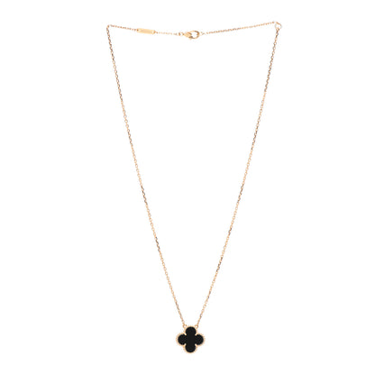 Van Cleef & Arpels 18K Yellow Gold Black Onyx Vintage Alhambra Pendant Necklace 3 of 5
