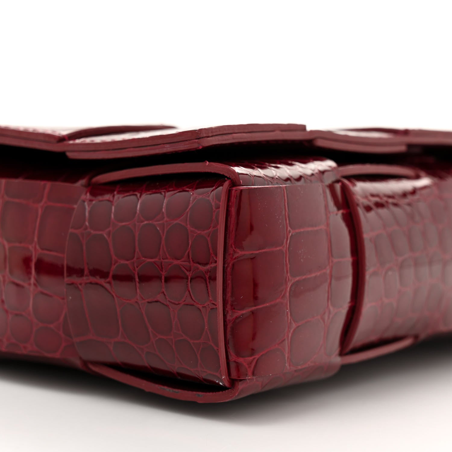 Bottega Veneta Gloss Calfskin Croc Embossed Intreccio Cassette Crossbody Bag Cherry 9 of 14