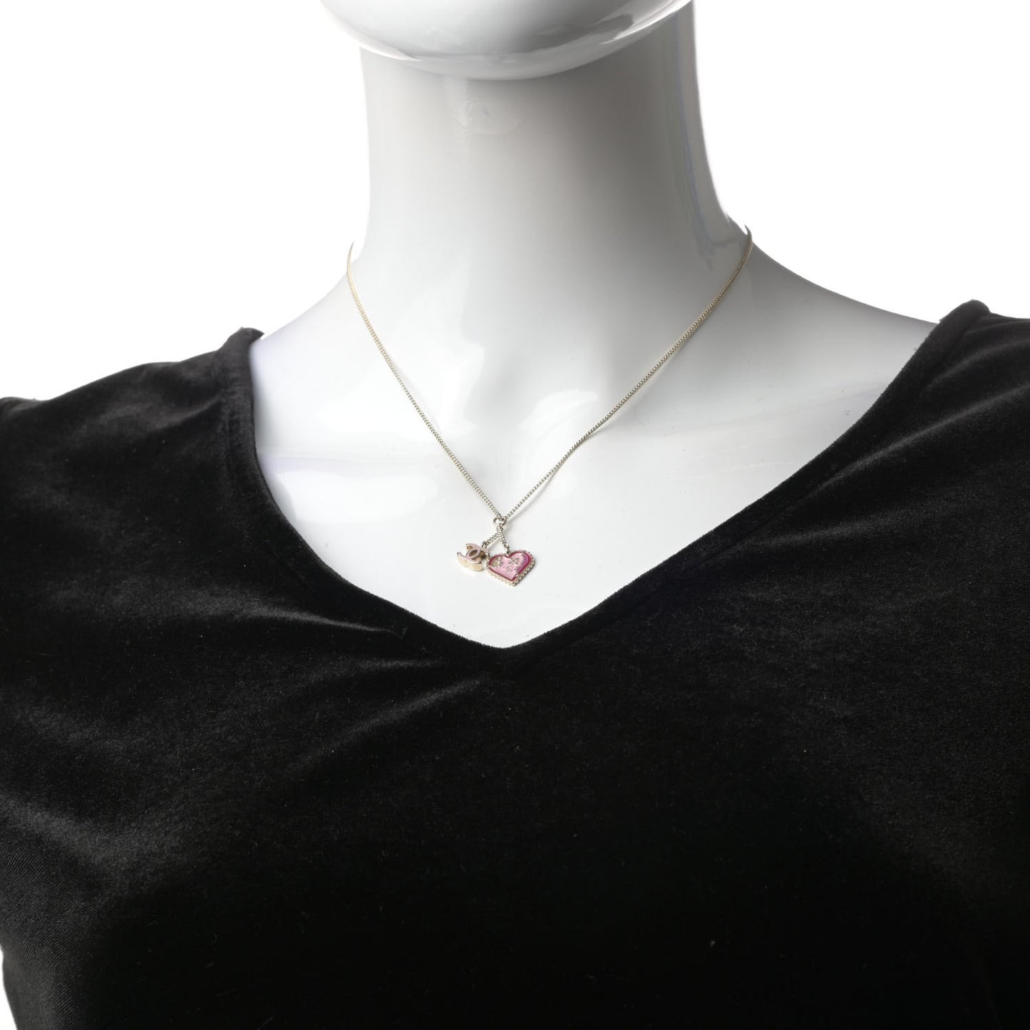 Enamel Heart CC Charm Necklace Gold