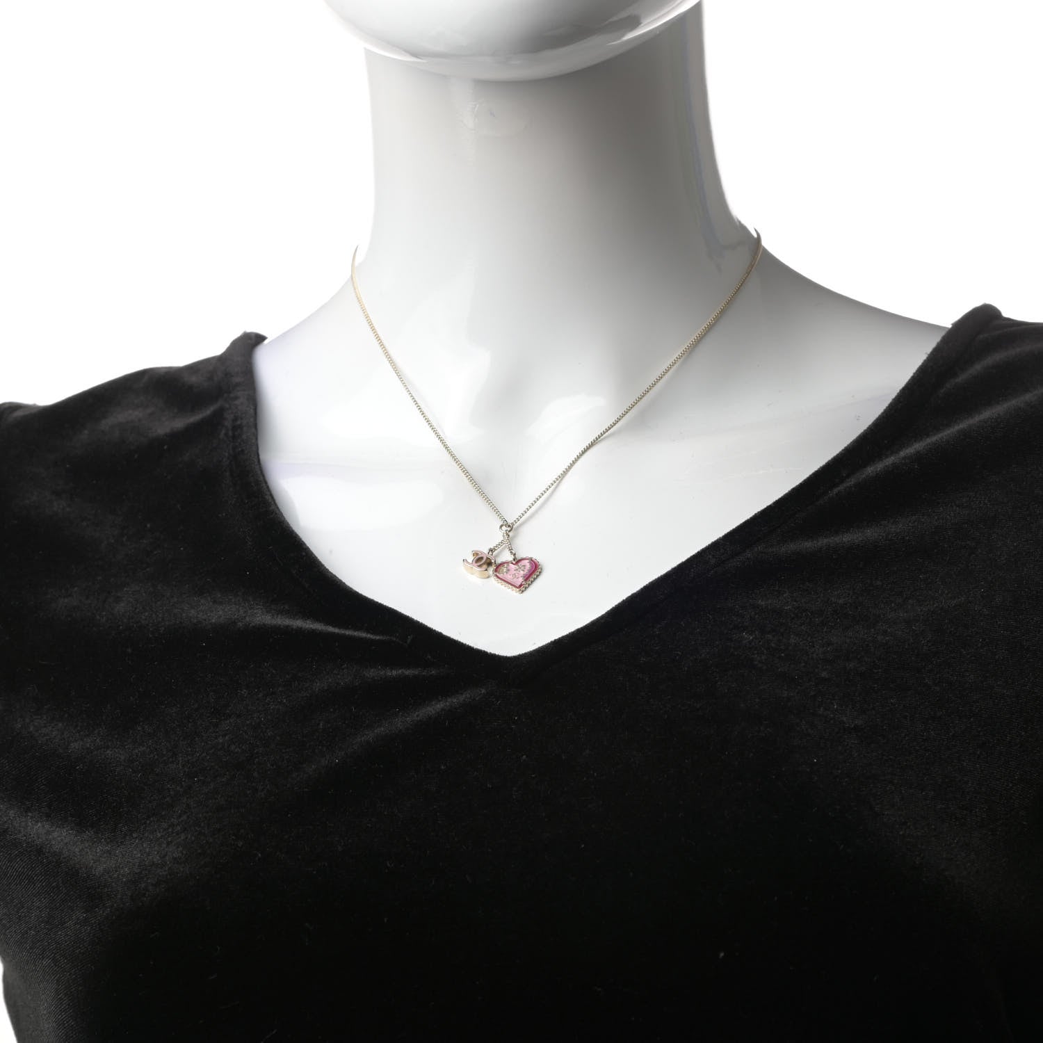 Chanel Enamel Heart CC Charm Necklace Gold 2 of 4