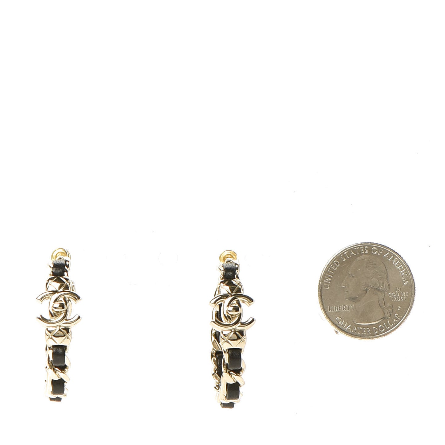 Lambskin CC Turnlock Chain Hoop Earrings Gold Black