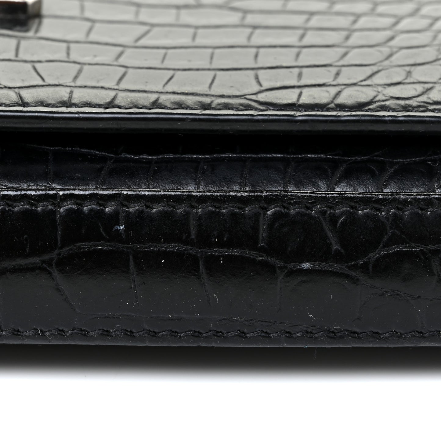 Calfskin Crocodile Embossed Monogram Chain Wallet Black