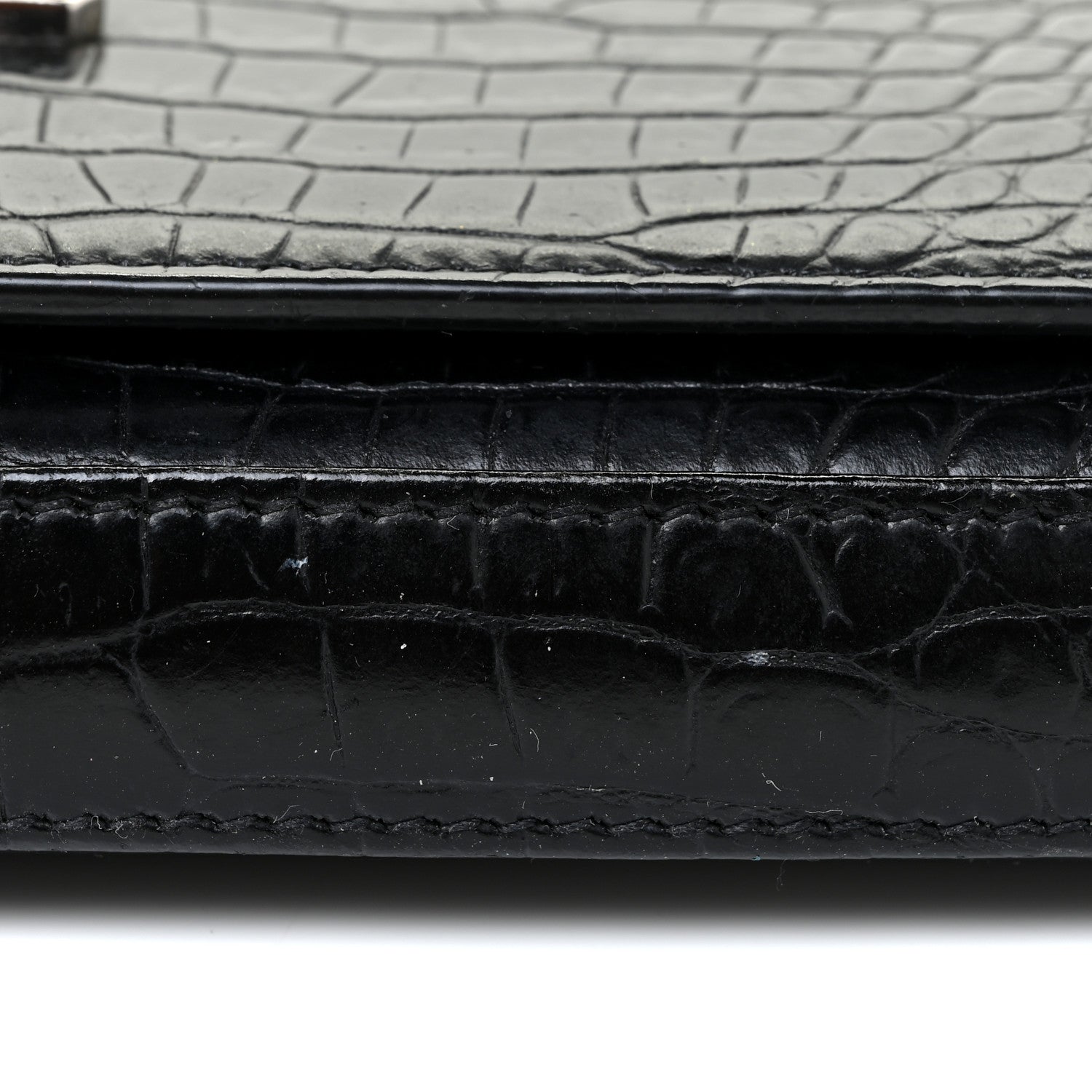 Saint Laurent Calfskin Crocodile Embossed Monogram Chain Wallet Black 15 of 16
