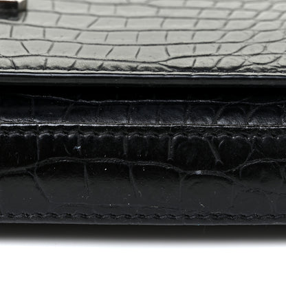 Saint Laurent Calfskin Crocodile Embossed Monogram Chain Wallet Black 15 of 16