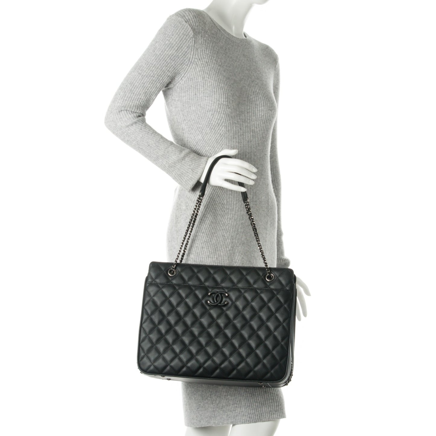 Calfskin Quilted Frame In Chain Tote Black