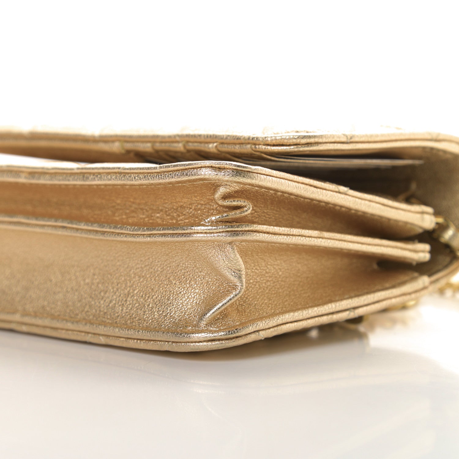Chanel Metallic Lambskin Quilted Mini Wallet On Chain WOC Gold 10 of 11