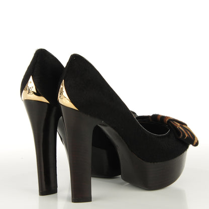 Louis Vuitton Leopard Calf Hair True Peep Toe Pumps 36 Black 4 of 9
